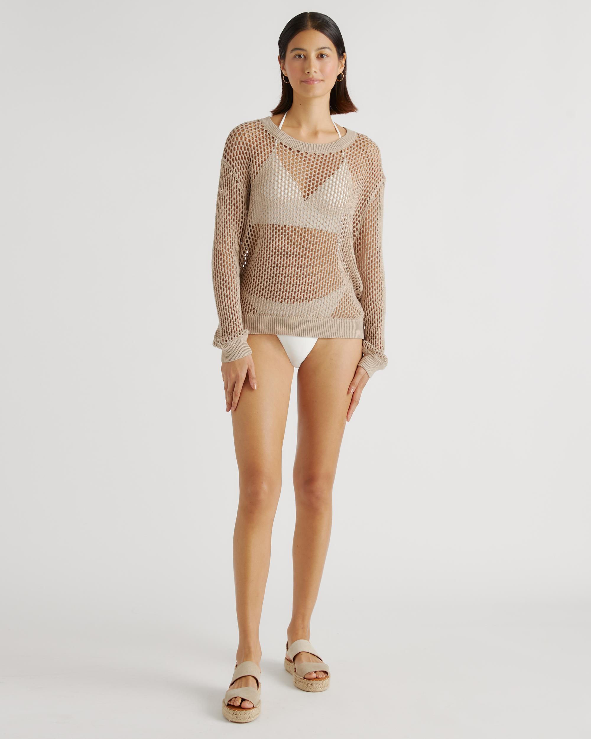 Quince | Women's Open-Knit Cover-Up Crew Neck Alpaca Sweater Organic Cotton Product Image