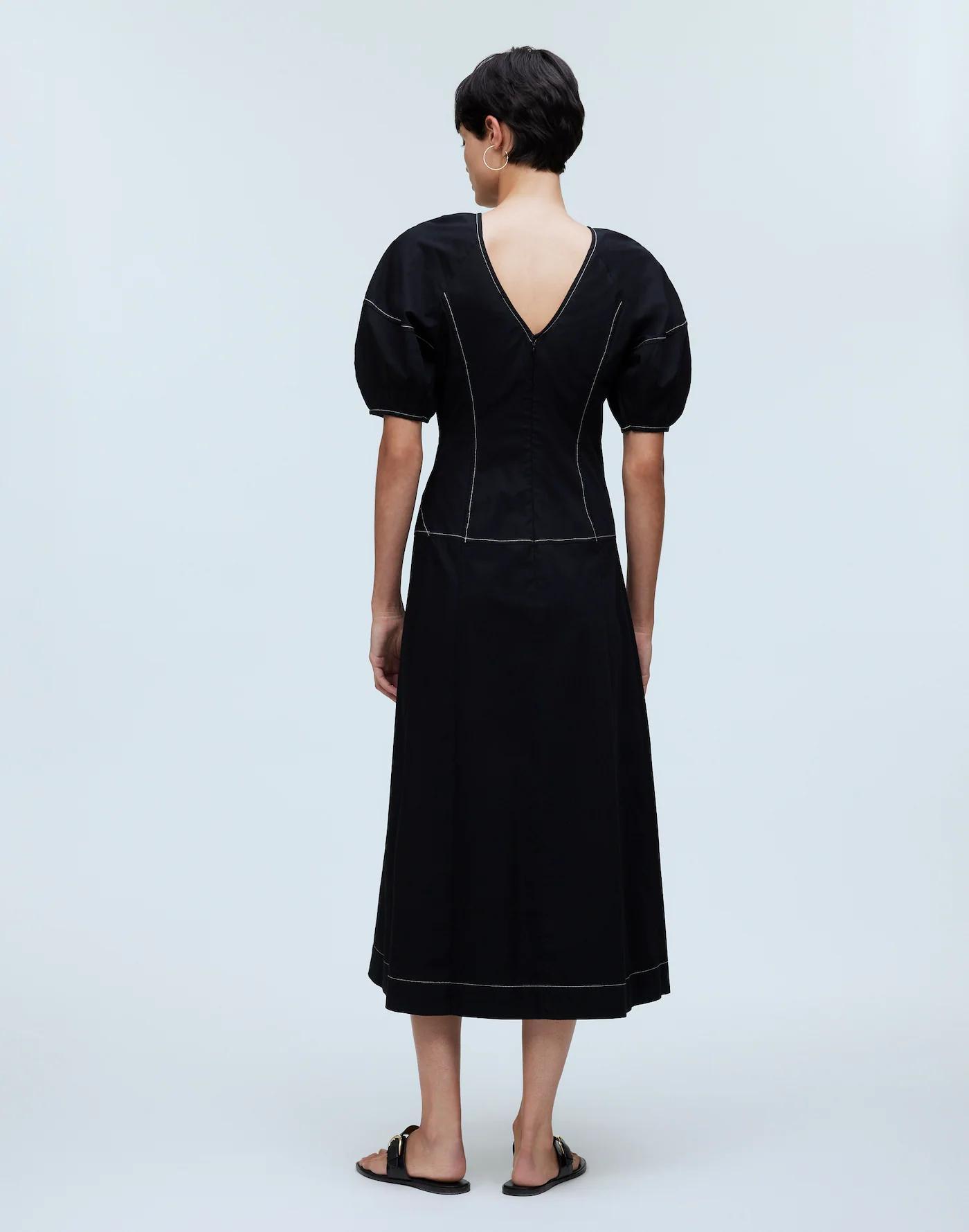 Puff-Sleeve Drop-Waist Midi Dress Product Image