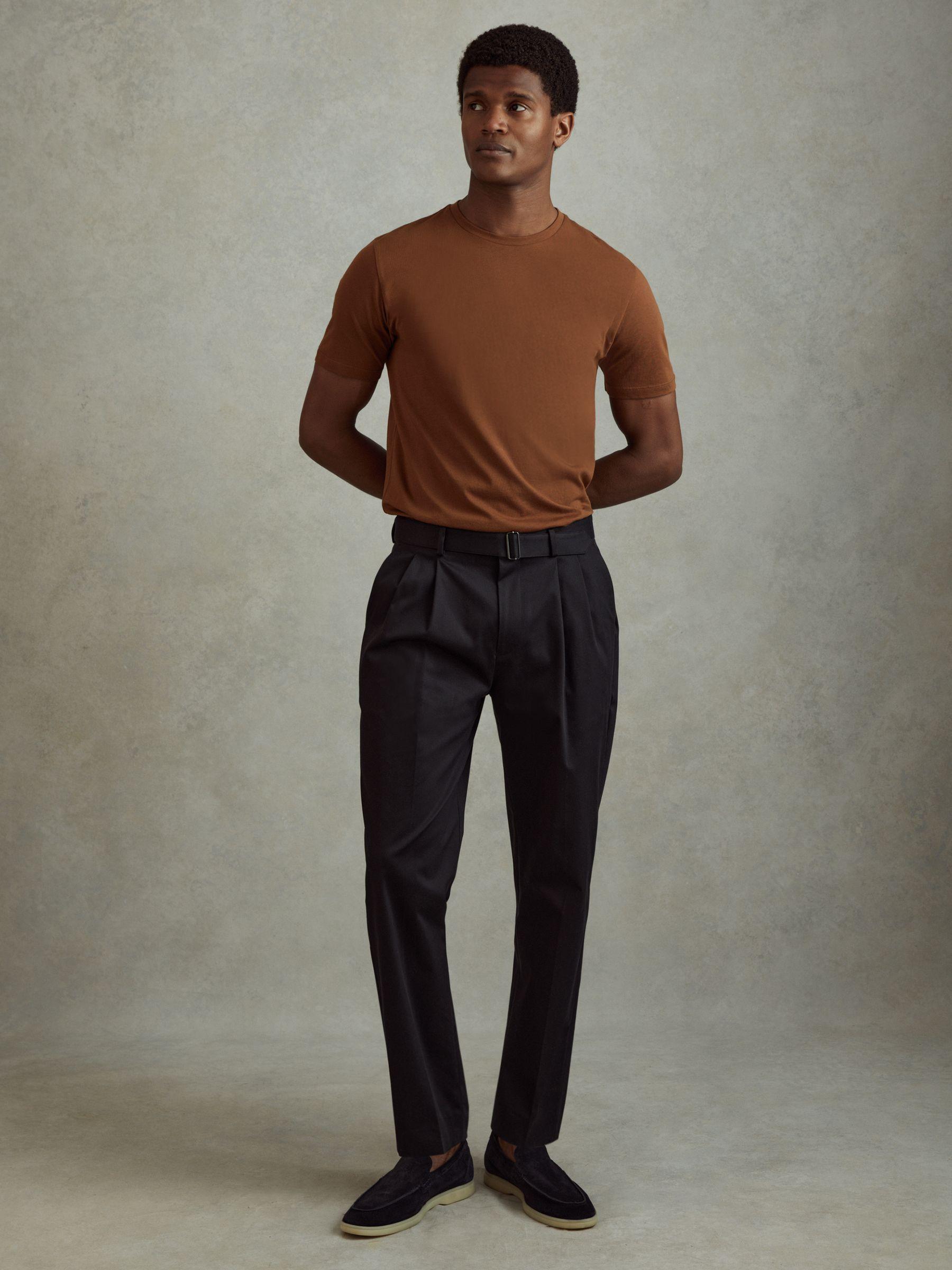 Cotton Crew Neck T-Shirt in Mocha Brown Product Image
