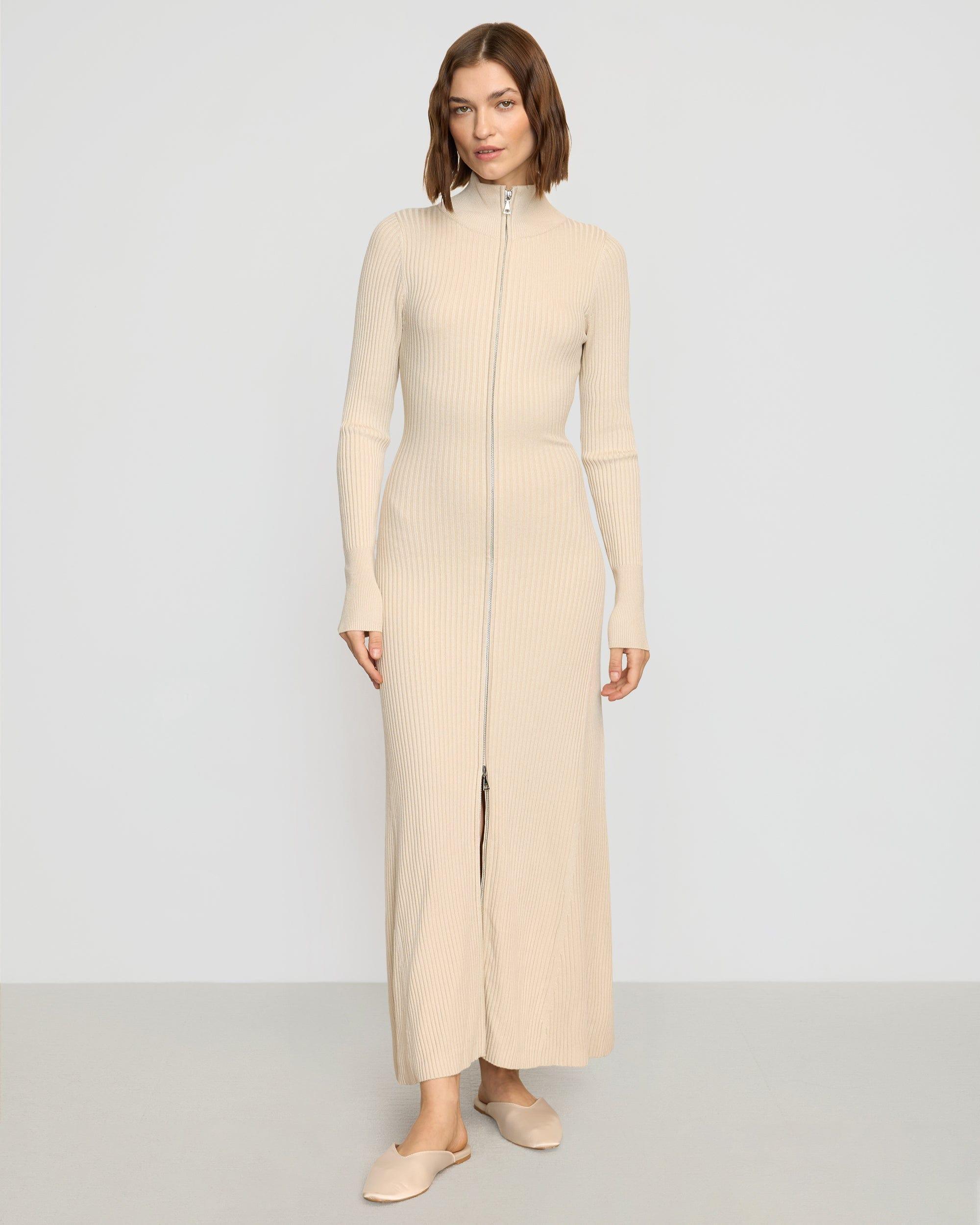 Janne Ribbed Two-Way Zip Sweater Dress Product Image