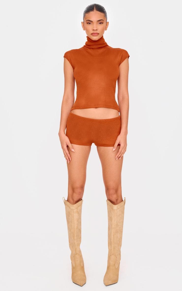 Rust Sheer Knit Hot Pants Product Image