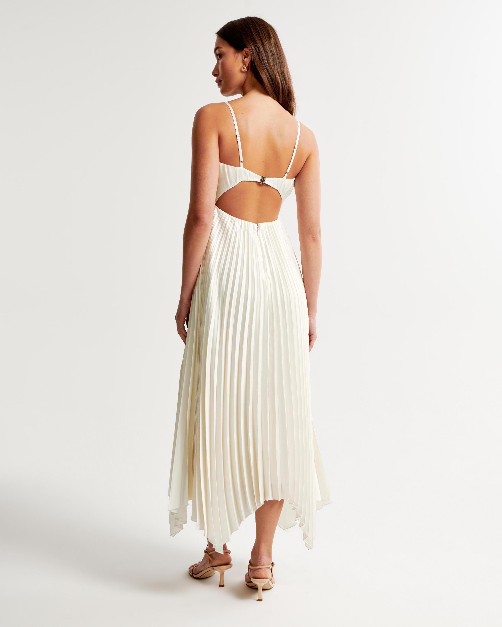 The A&F Giselle Clasp-Back Pleated Midi Dress Product Image