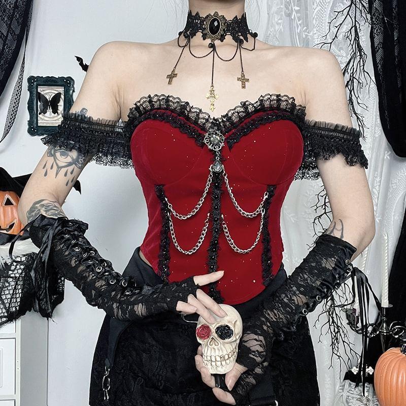 Strapless Lace Trim Crop Bustier Top Product Image