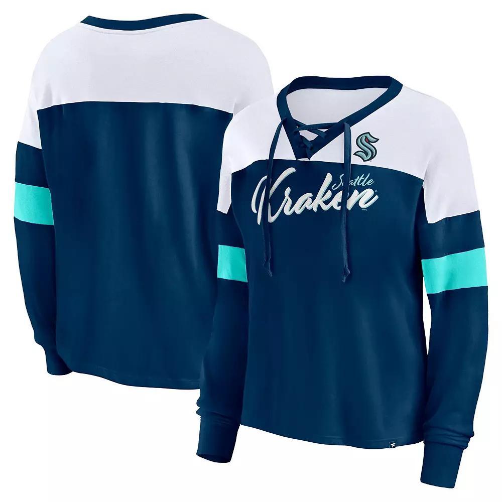 Womens Fanatics Branded Deep Sea Blue Seattle Kraken Take the Shot Long Sleeve Lace-Up V-Neck T-Shirt Krk Blue Product Image