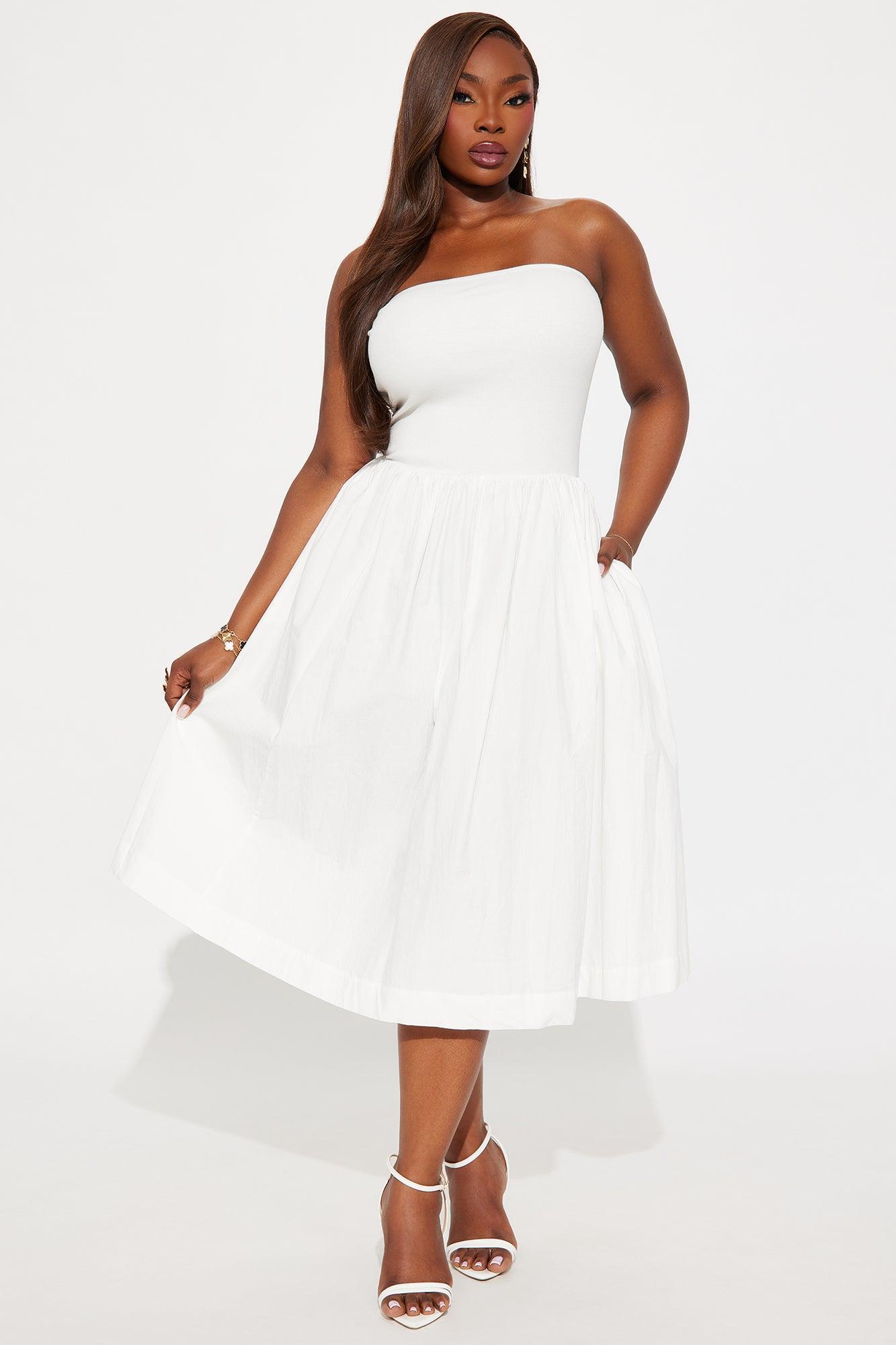 Lula Poplin Strapless Midi Dress - White Female Product Image