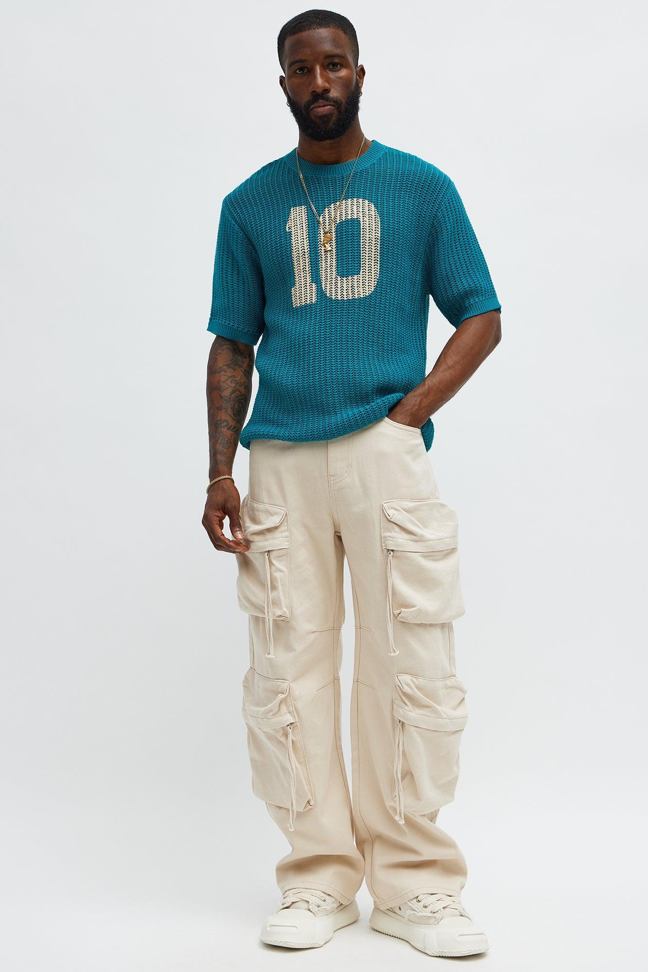 Printed Textured Knit Short Sleeve Tee - Green Product Image