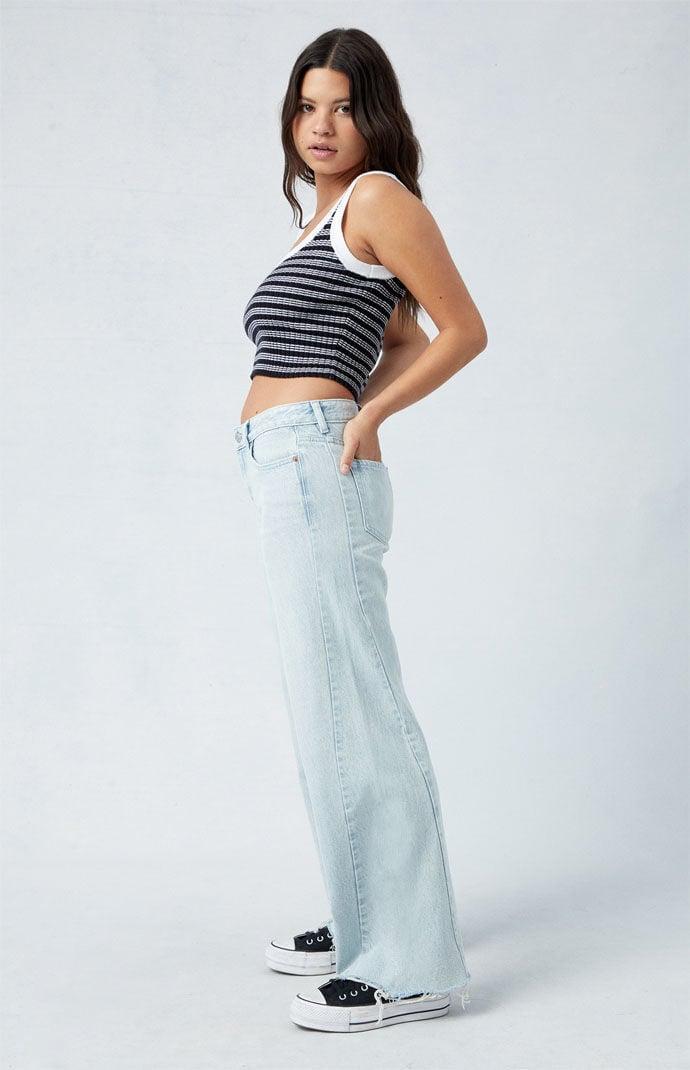 Women's Casey Light Indigo Raw Cut Low Rise Baggy Jeans Product Image