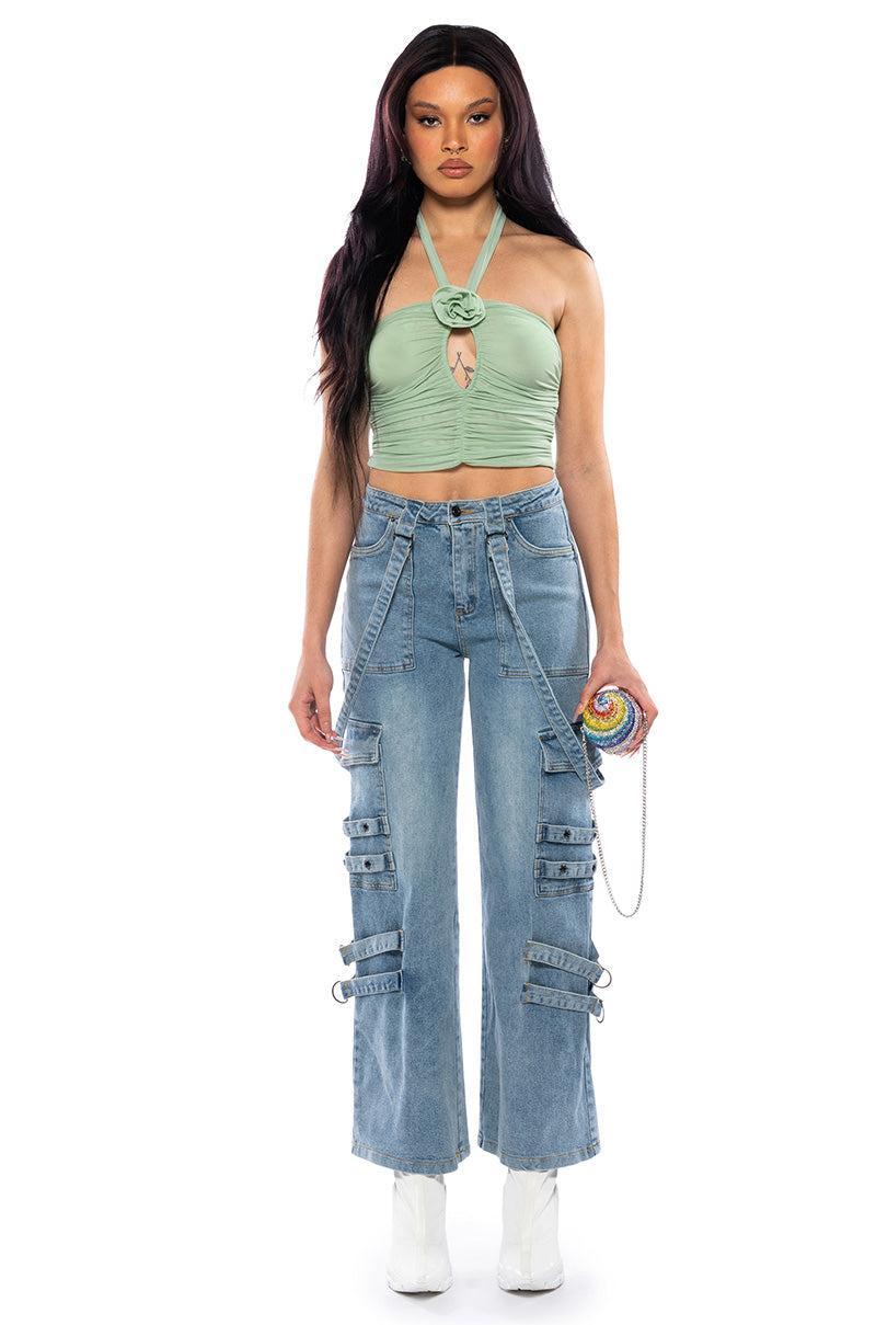 SADIE SAGE GREEN KEYHOLE HALTER TOP Product Image