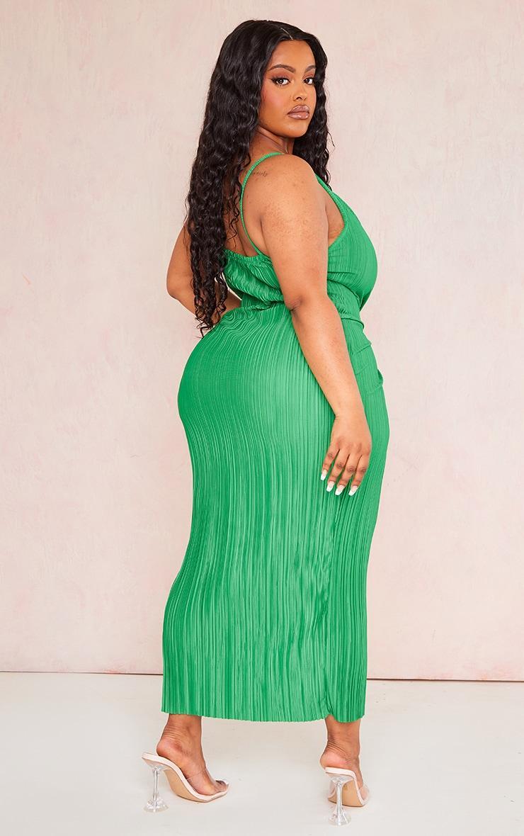  Plus Green Abstract Plisse Strappy Midi Dress Product Image