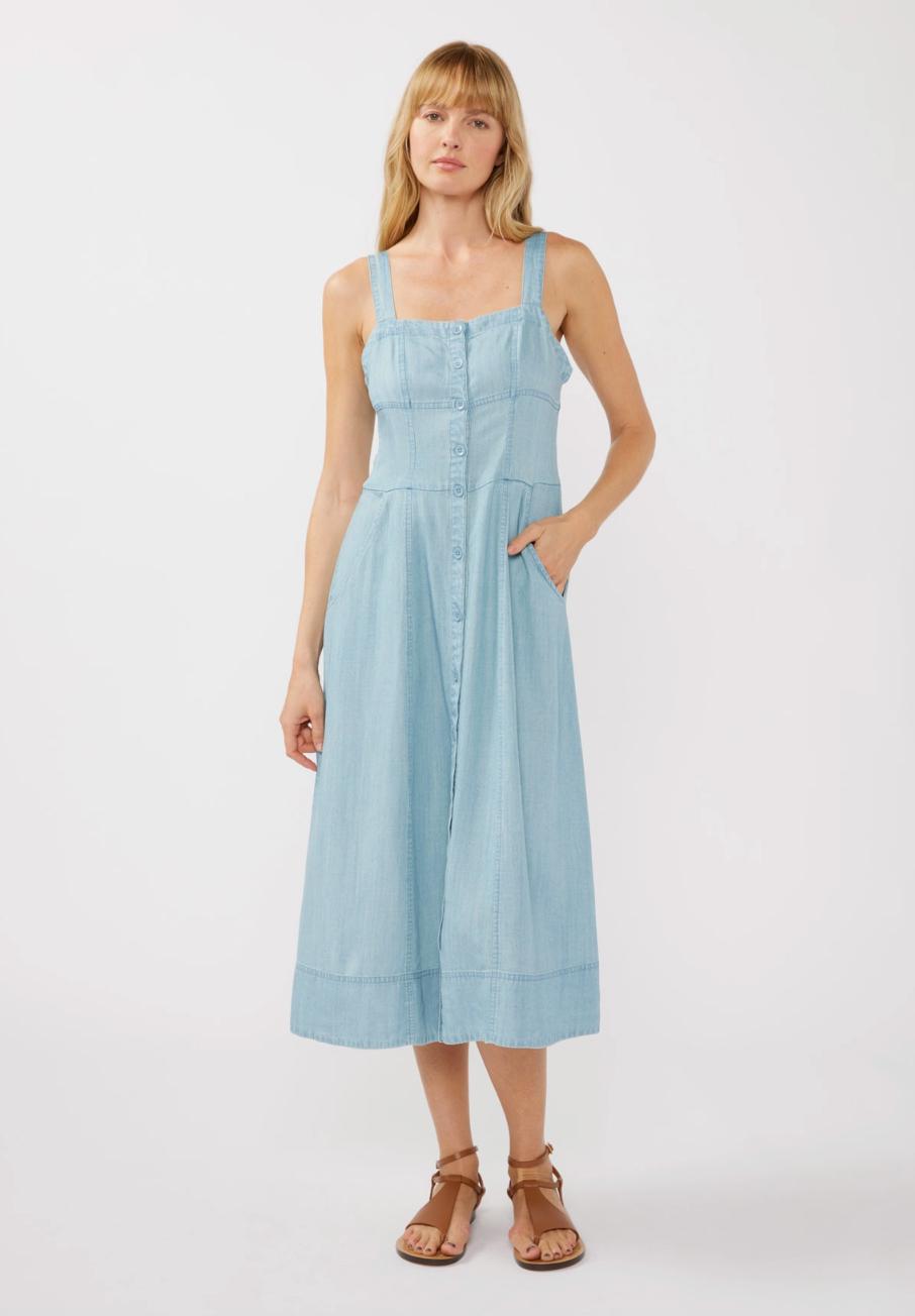 Square Neck Button Down Midi Dress Product Image