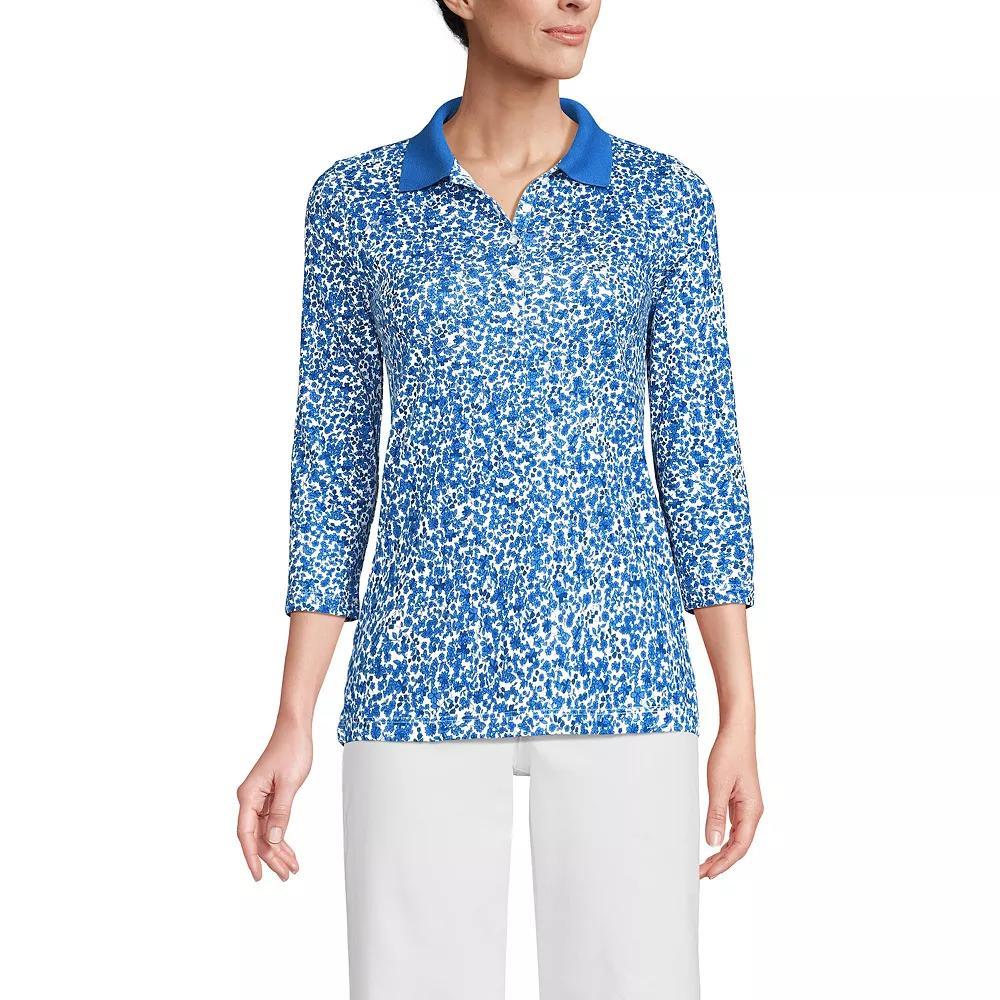 Petite Lands End Supima Cotton 3/4 Sleeve Polo Shirt, Womens Deep Blue Product Image