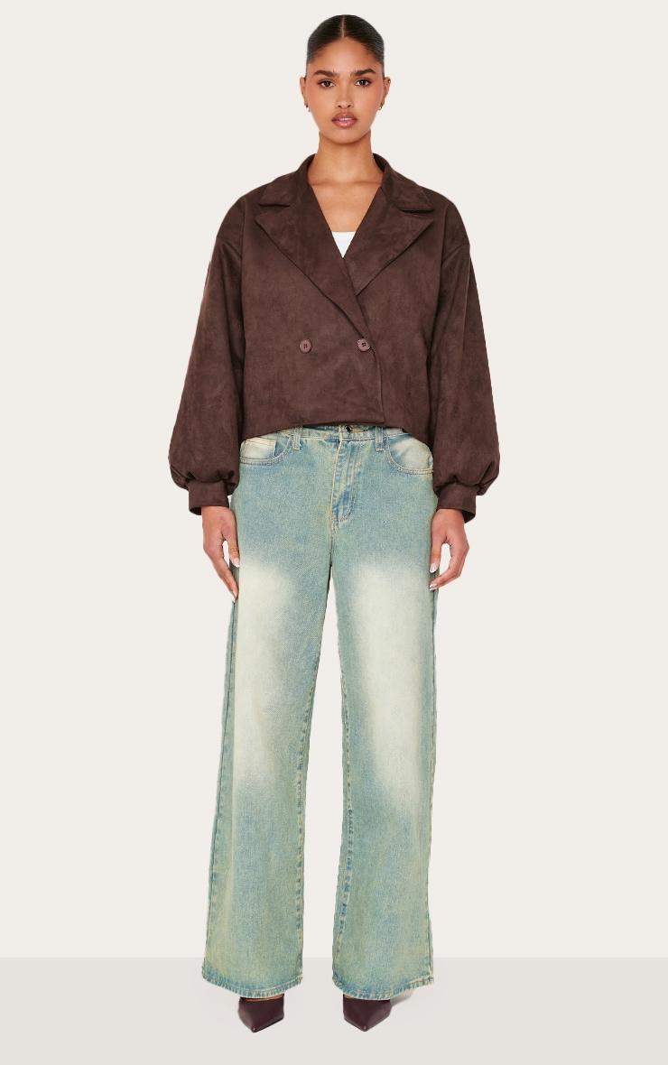 Chocolate Faux Suede Balloon Sleeve Trench Coat Product Image