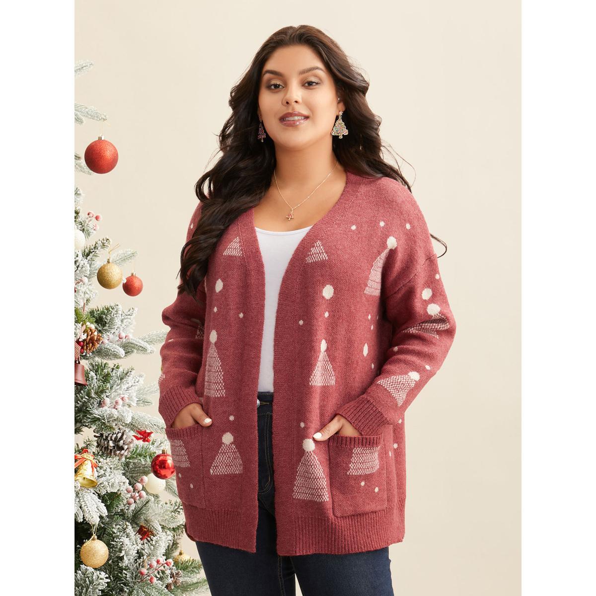 Plus Size Holiday Gradient Cable Knit Cardigan Brightred Women Casual Loose Long Sleeve Everyday Cardigans BloomChic 10/M Product Image