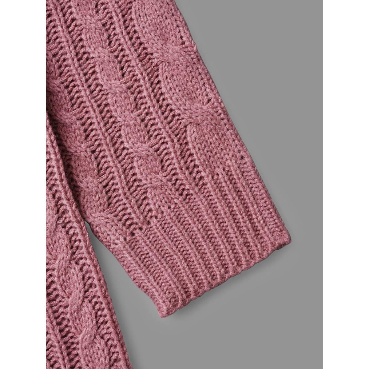 Plus Size V Neck Texture Cable Knit Pullover DustyPink Women Casual Loose Long Sleeve V-neck Everyday Pullovers BloomChic 26/4X Product Image