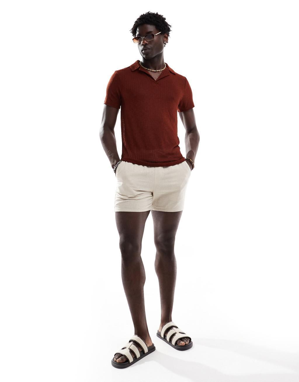 ASOS DESIGN muscle fit polo in sheer textured brown Product Image