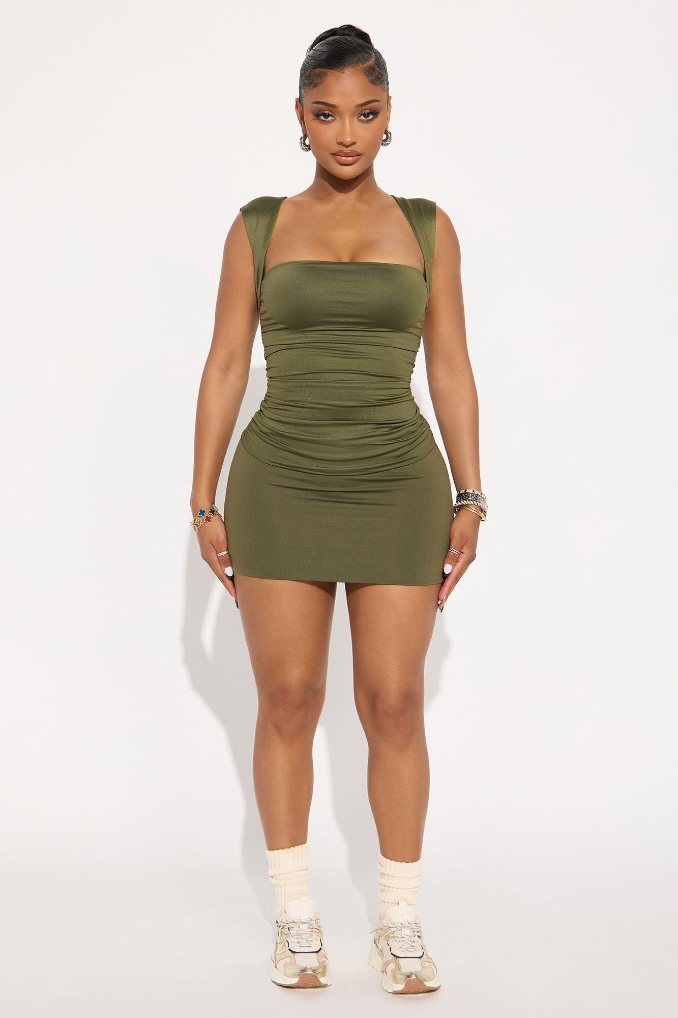 Contour Double Lined Mini Skirt - Military Green Product Image