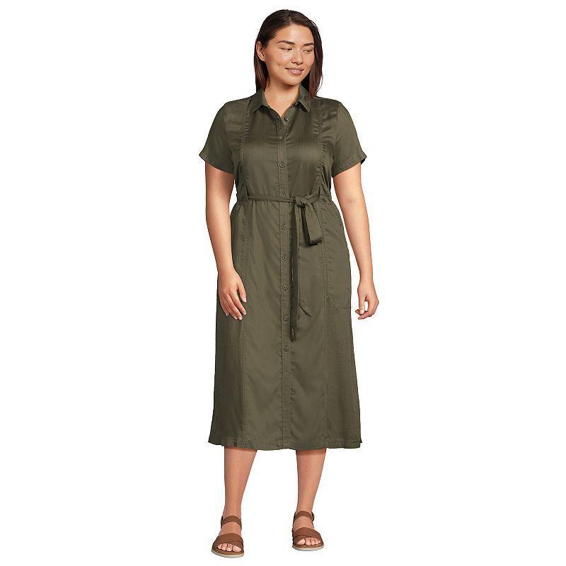 Plus Size Lands' End Indigo Tencel Button Front Midi Dress, Women's, Size: 3XL, Soft Blue Product Image