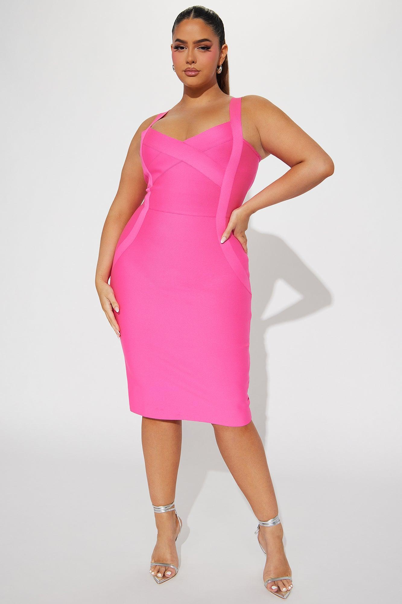 Elise Bandage Midi Dress - Hot Pink Product Image