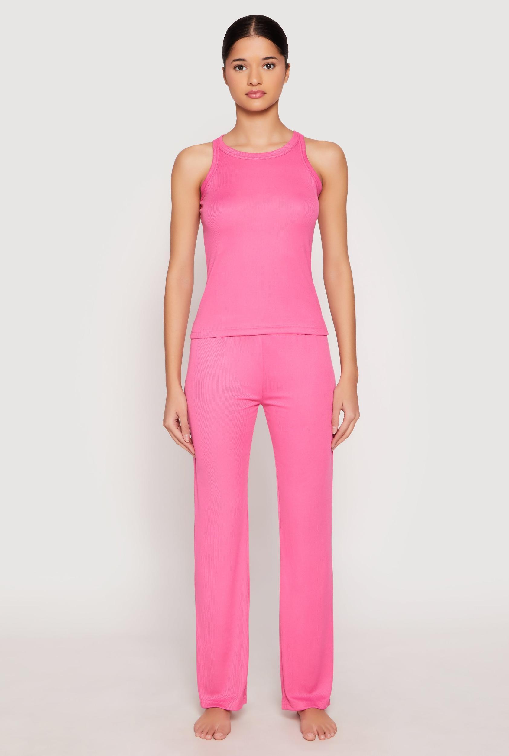 Womens Ribbed Knit Pajama Tank Top and Pants Product Image