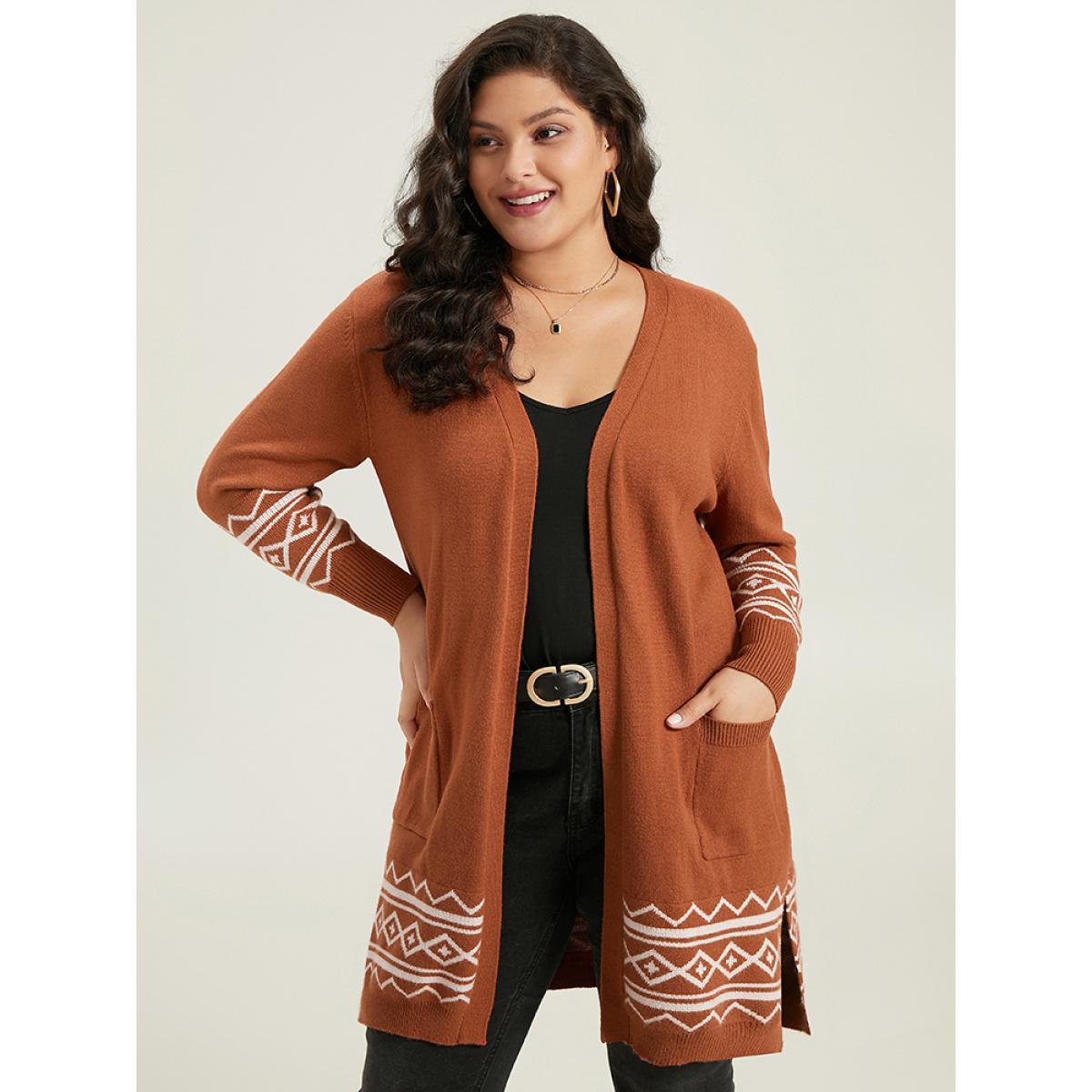 Plus Size Supersoft Essentials Bandana Split Side Cardigan Chocolate Women Casual Loose Long Sleeve Everyday Cardigans BloomChic 26/4X Product Image