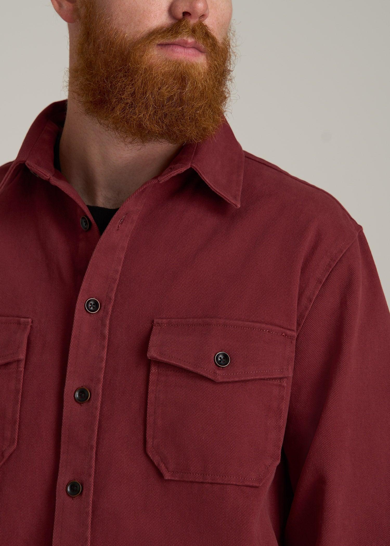 LJ&S Heavyweight Cotton Twill Overshirt for Tall Men in Burnt Brick Product Image