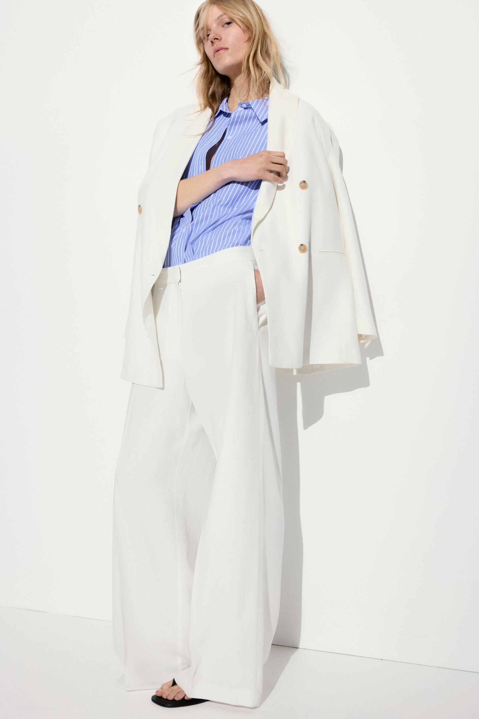 Wide-Leg Linen-Blend Pants Product Image