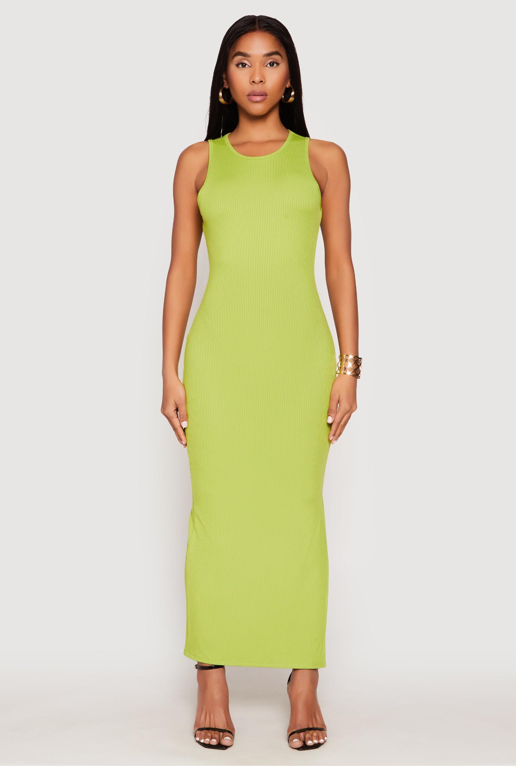 Womens Ribbed Knit Side Slit Tank Maxi Dress Product Image