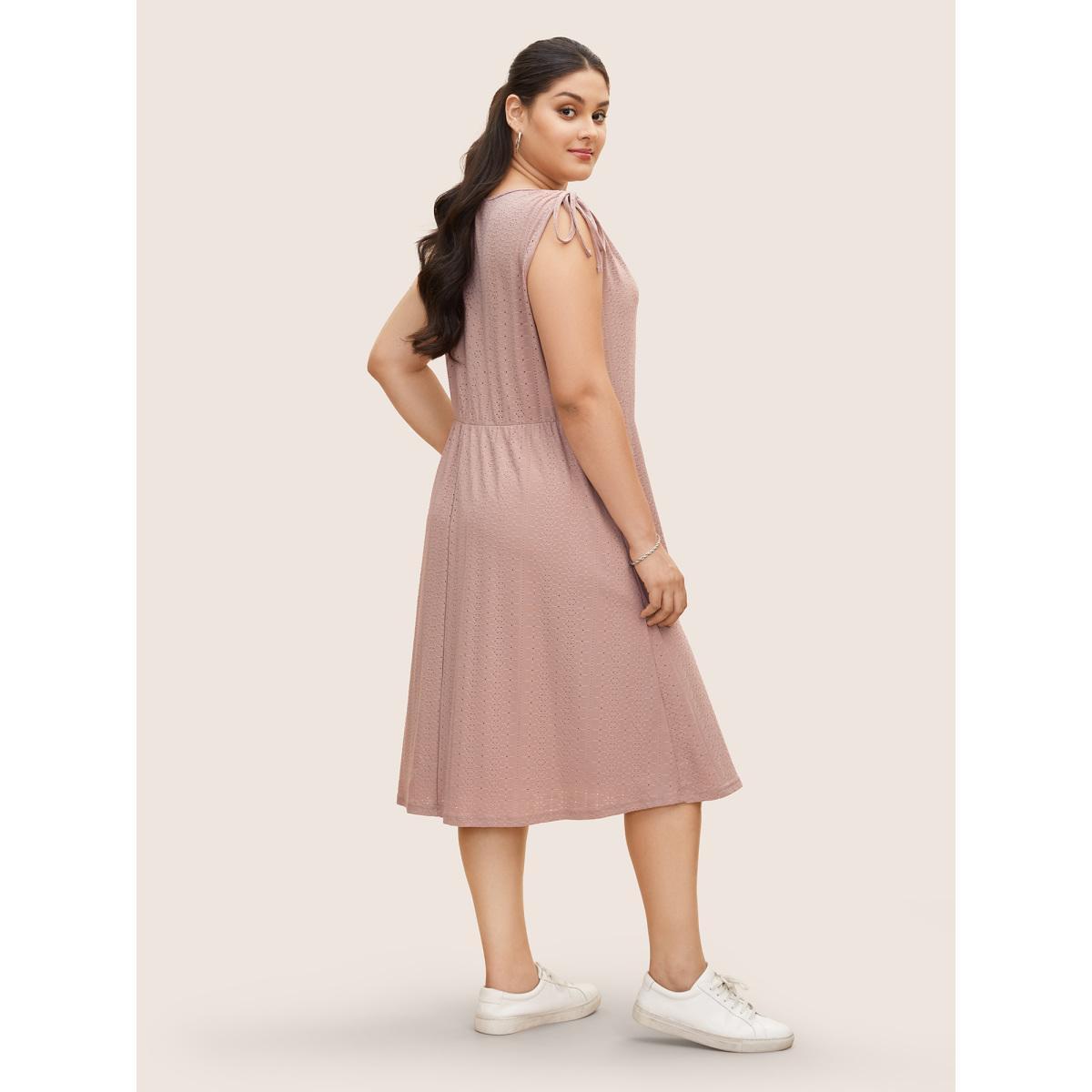 Plus Size V Neck Button Detail Sleeveless Drawstring Dress Dirtypink Women Casual Texture V-neck Sleeveless Curvy BloomChic 18-20/2X Product Image