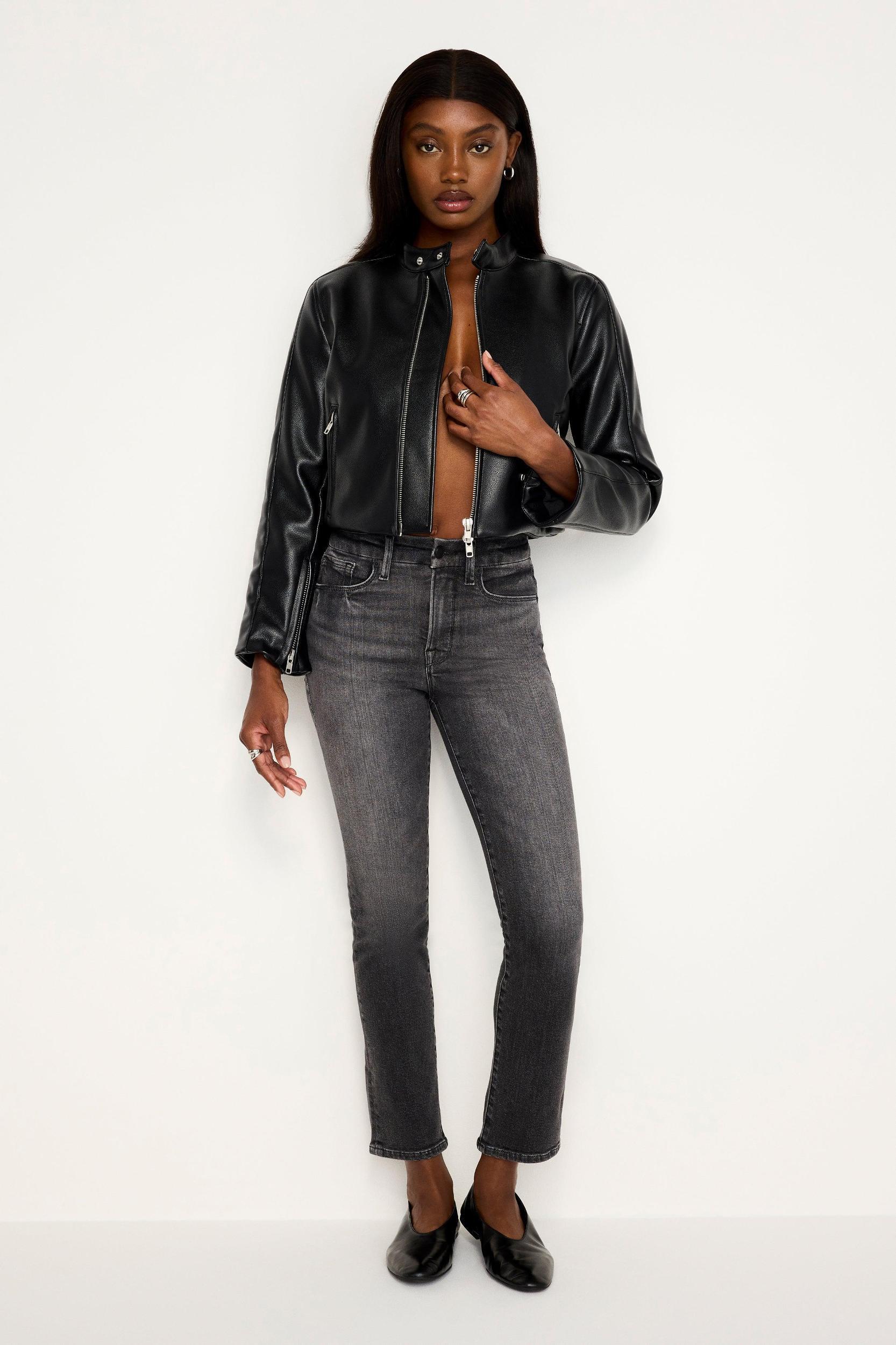 FAUX LEATHER MOTO JACKET | BLACK001 Product Image