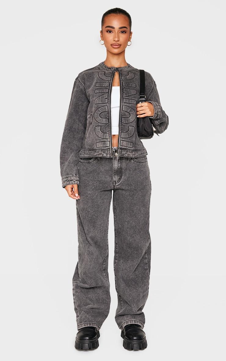 Petite Washed Black Iconic Embossed Denim Jacket Product Image