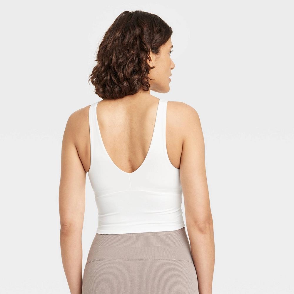 Women's Flex Light Support V Neck Cropped Sports Bra - All In Motion™ Cream L: Moisture Wicking, Quick Drying Product Image