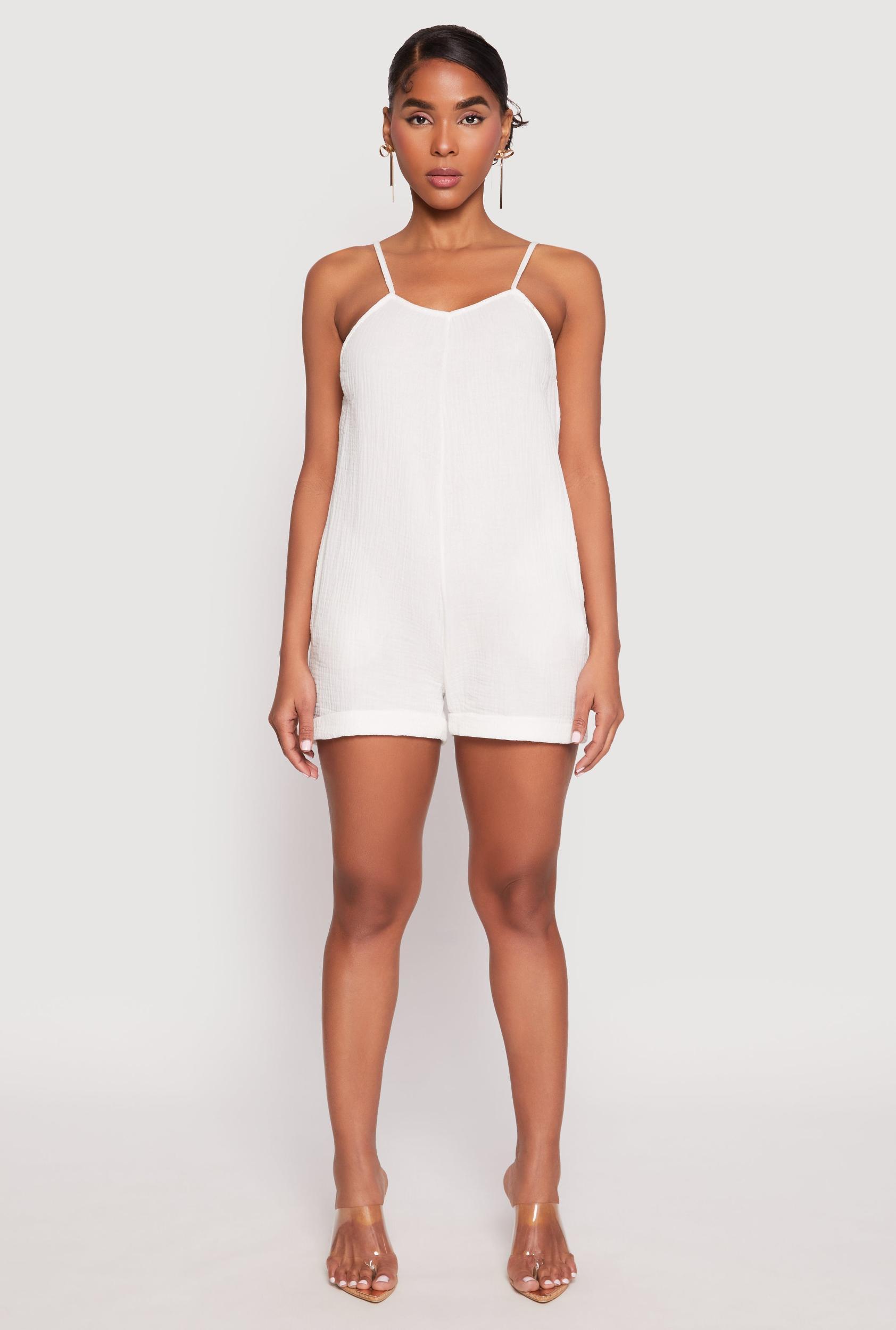 Womens Gauze Knit Side Pocket Romper Product Image