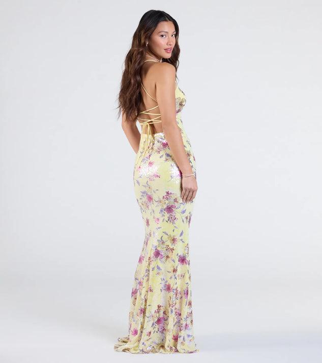 Sierra Lace-Up Floral Sequin Formal Dress Product Image