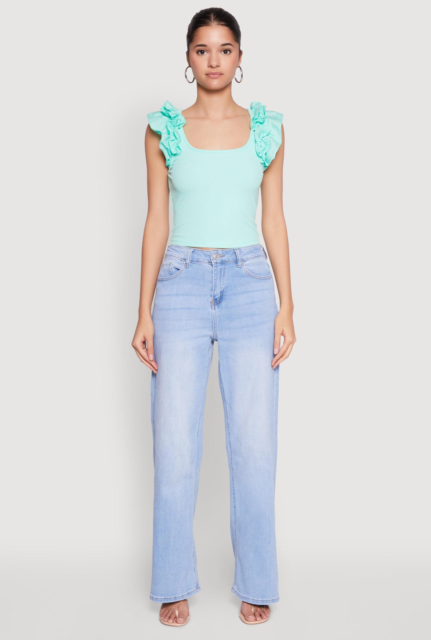Womens Iris Ruffle Trim Scoop Neck Crop Top Product Image