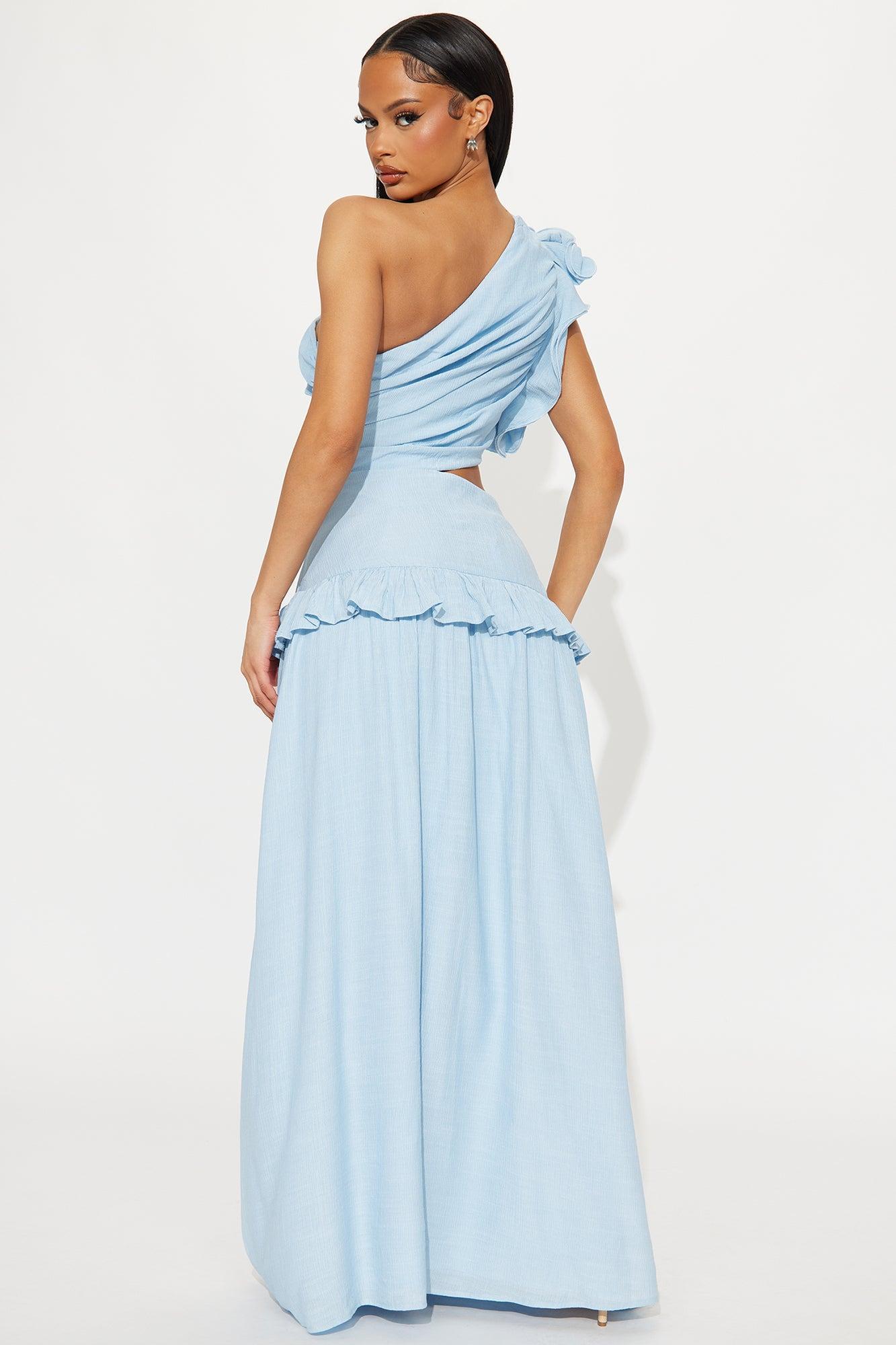 Lucie One Shoulder Maxi Dress - Light Blue Product Image