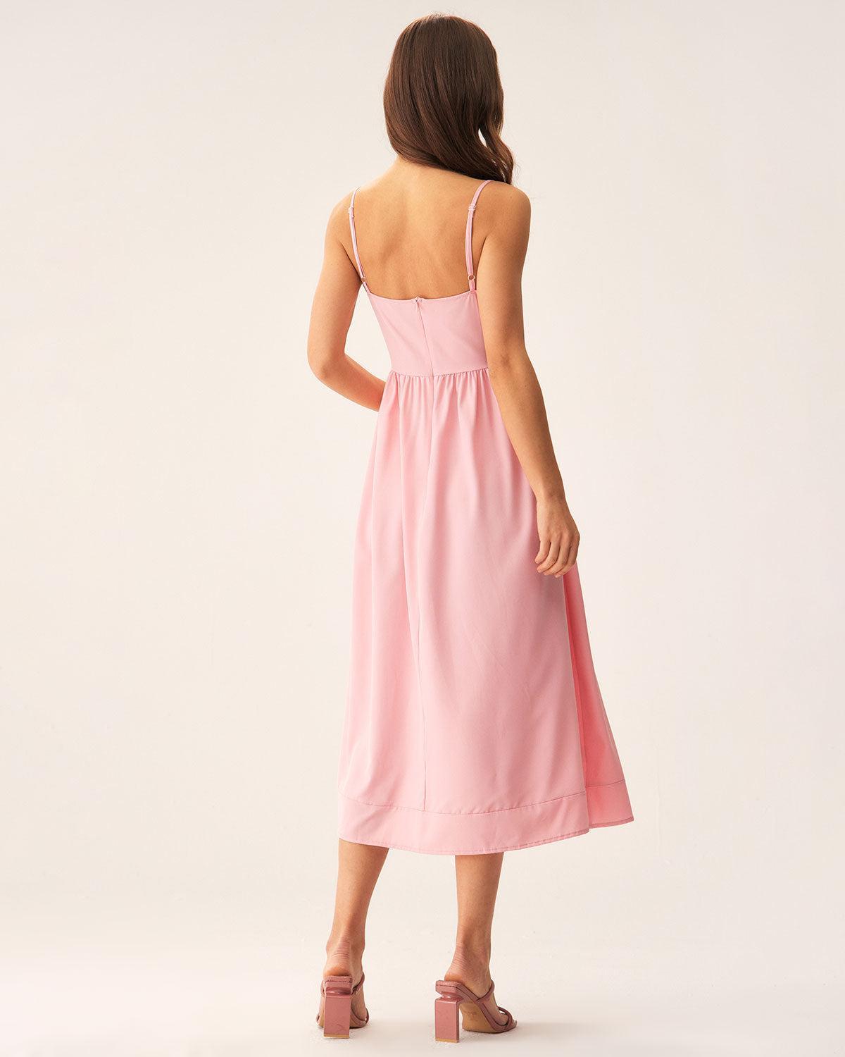 Pink A-Line Slip Midi Dress Product Image