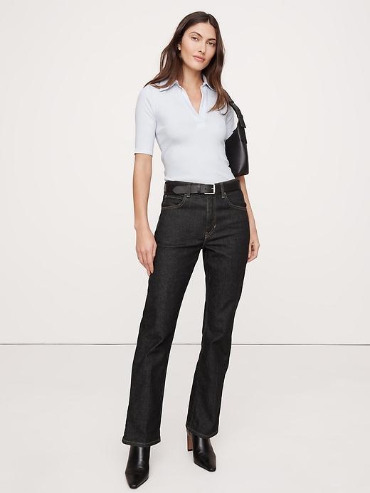 Ribbed Elbow-Sleeve Polo Product Image