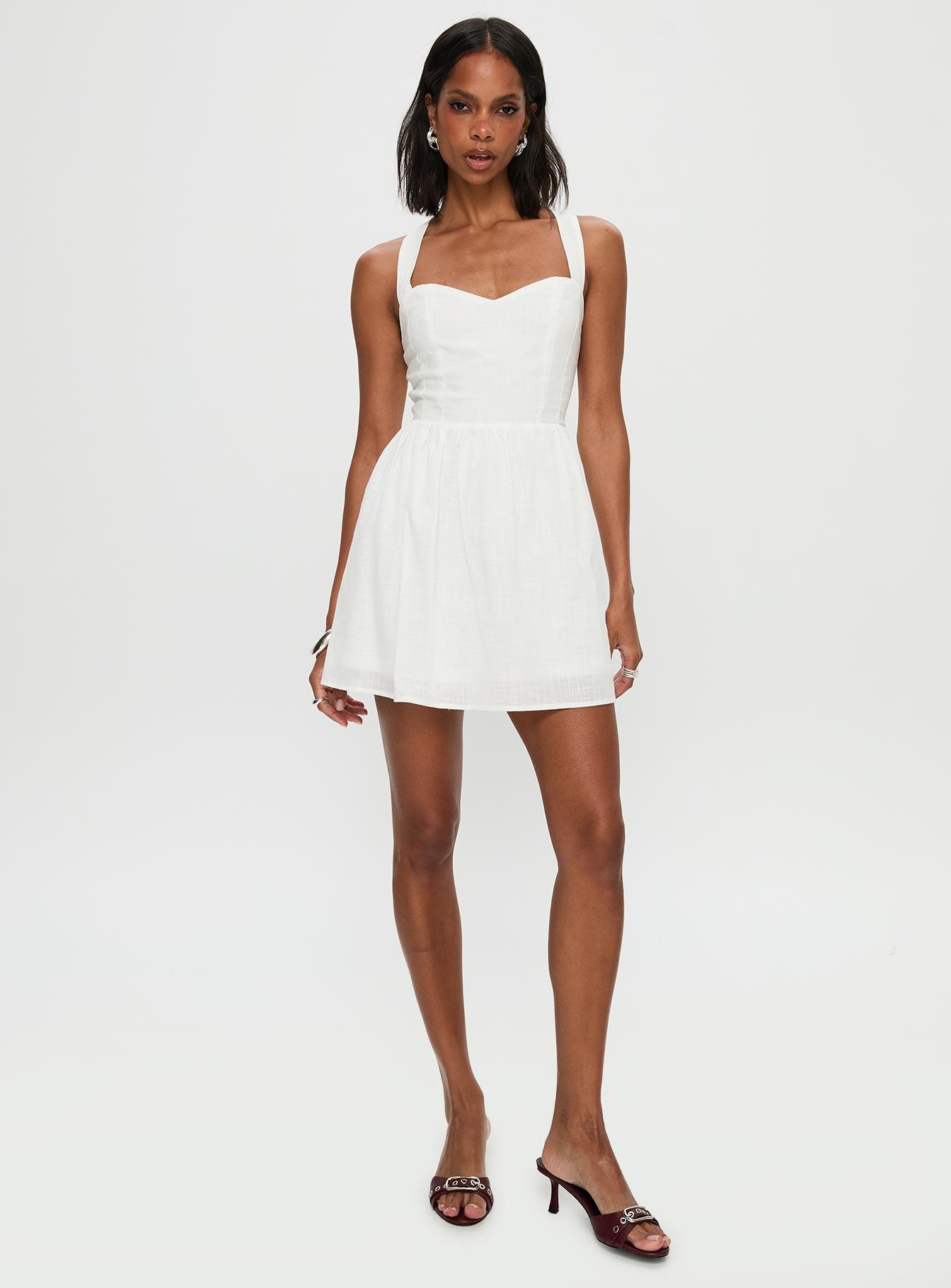 Zolena Halter Mini Dress White Product Image