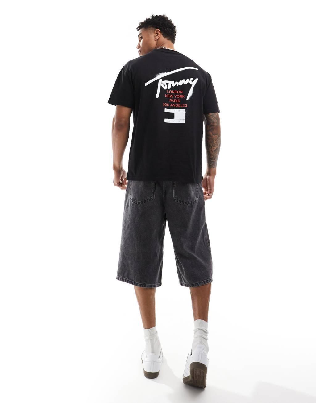 Tommy Jeans graffiti signature backprint T-shirt in black Product Image