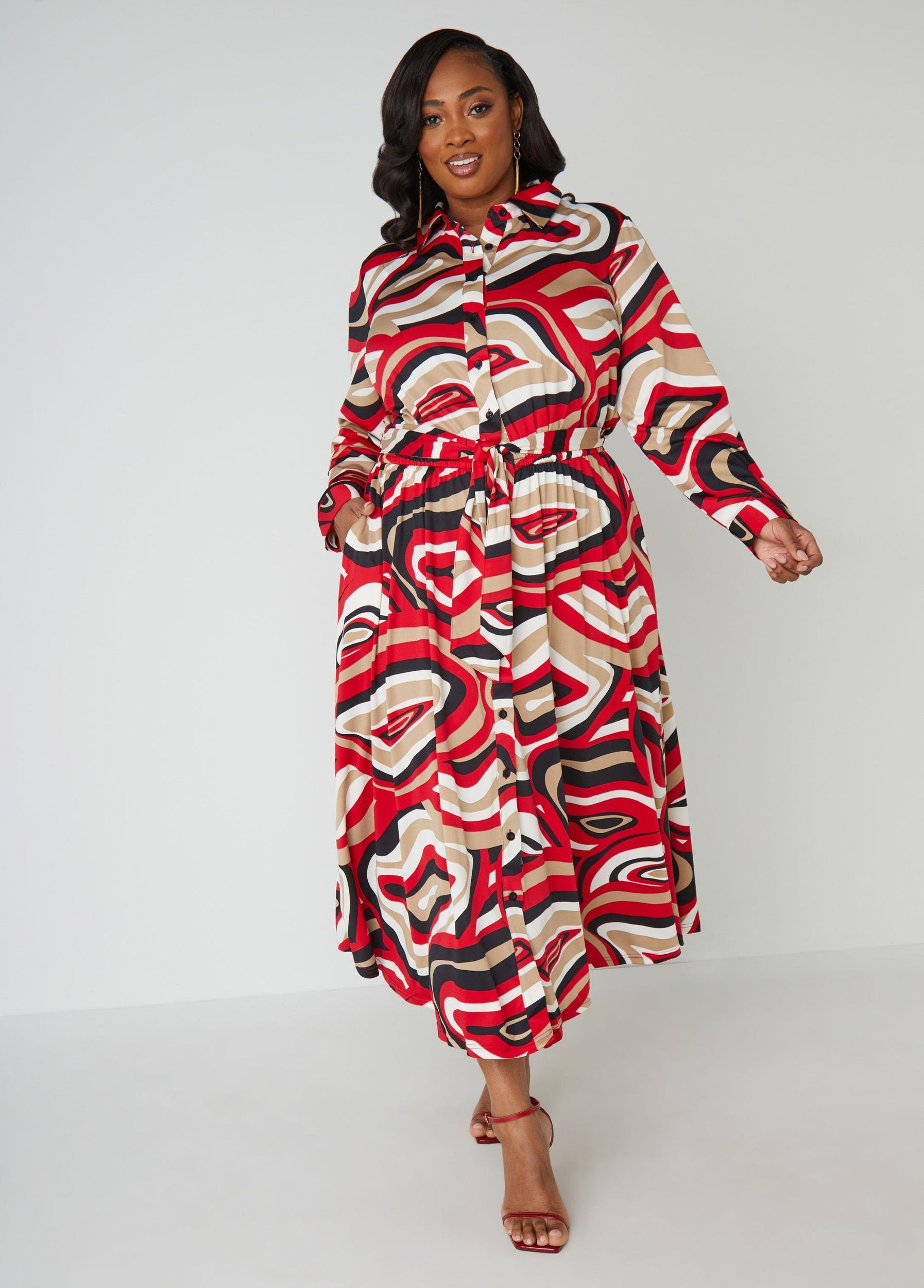 Plus Size Swirl Print A Line Shirtdress Ashley Stewart Product Image