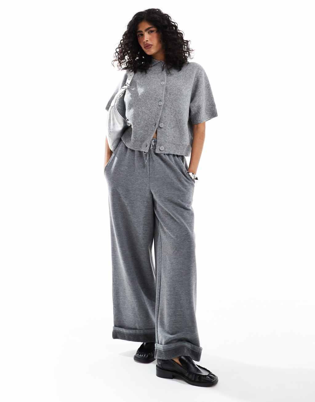 ASOS DESIGN knit compact short sleeve shirt in gray Product Image