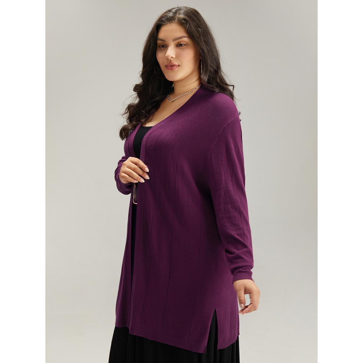 Plus Size Supersoft Essentials Plain Hollow Out Open Front Cardigan Purple Women Basics Loose Long Sleeve Everyday Cardigans BloomChic 30/6X Product Image