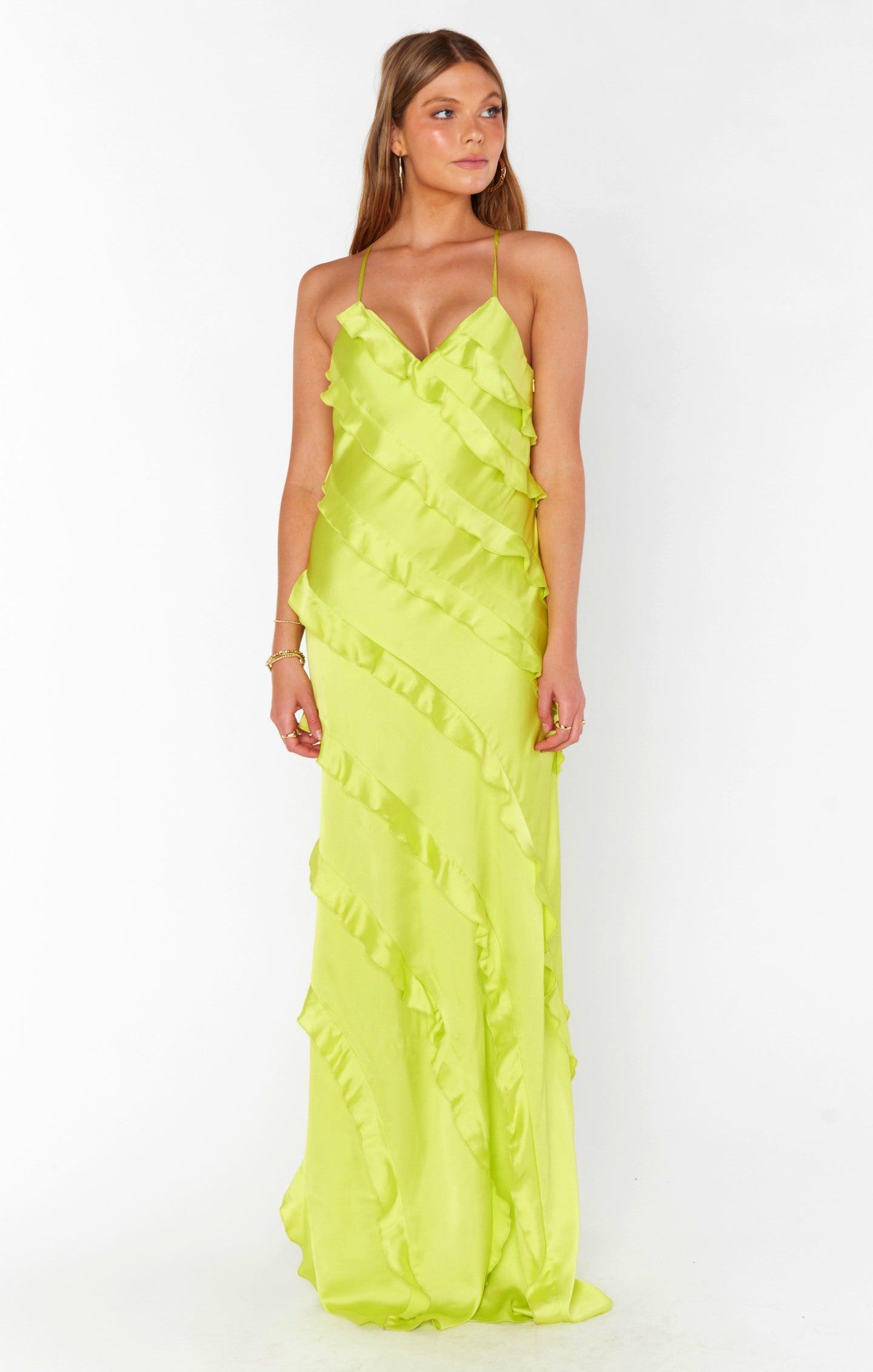 Romance Ruffle Dress ~ Citrine Luxe Satin Product Image