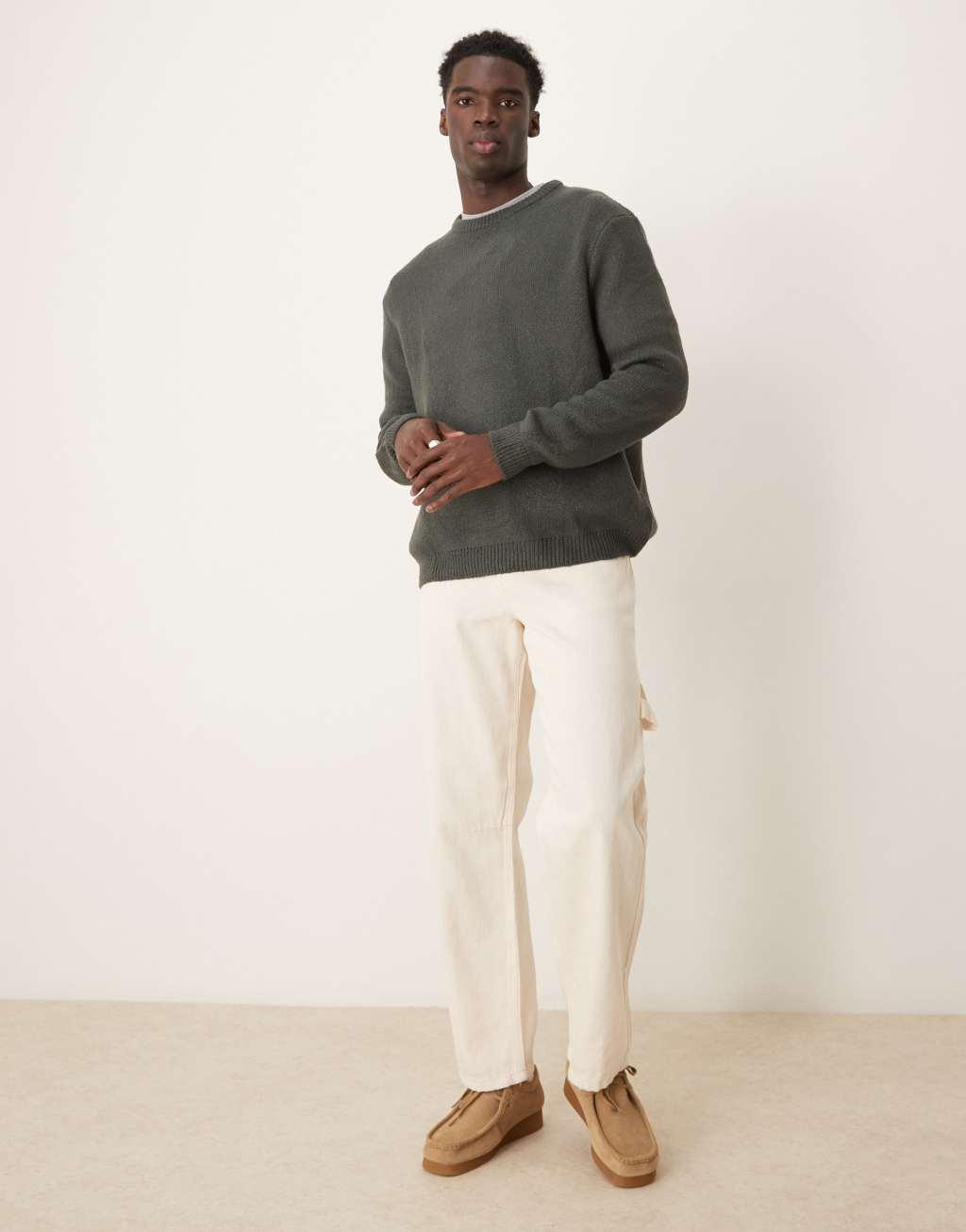 ASOS DESIGN oversized brushed knit sweater in charcoal Product Image
