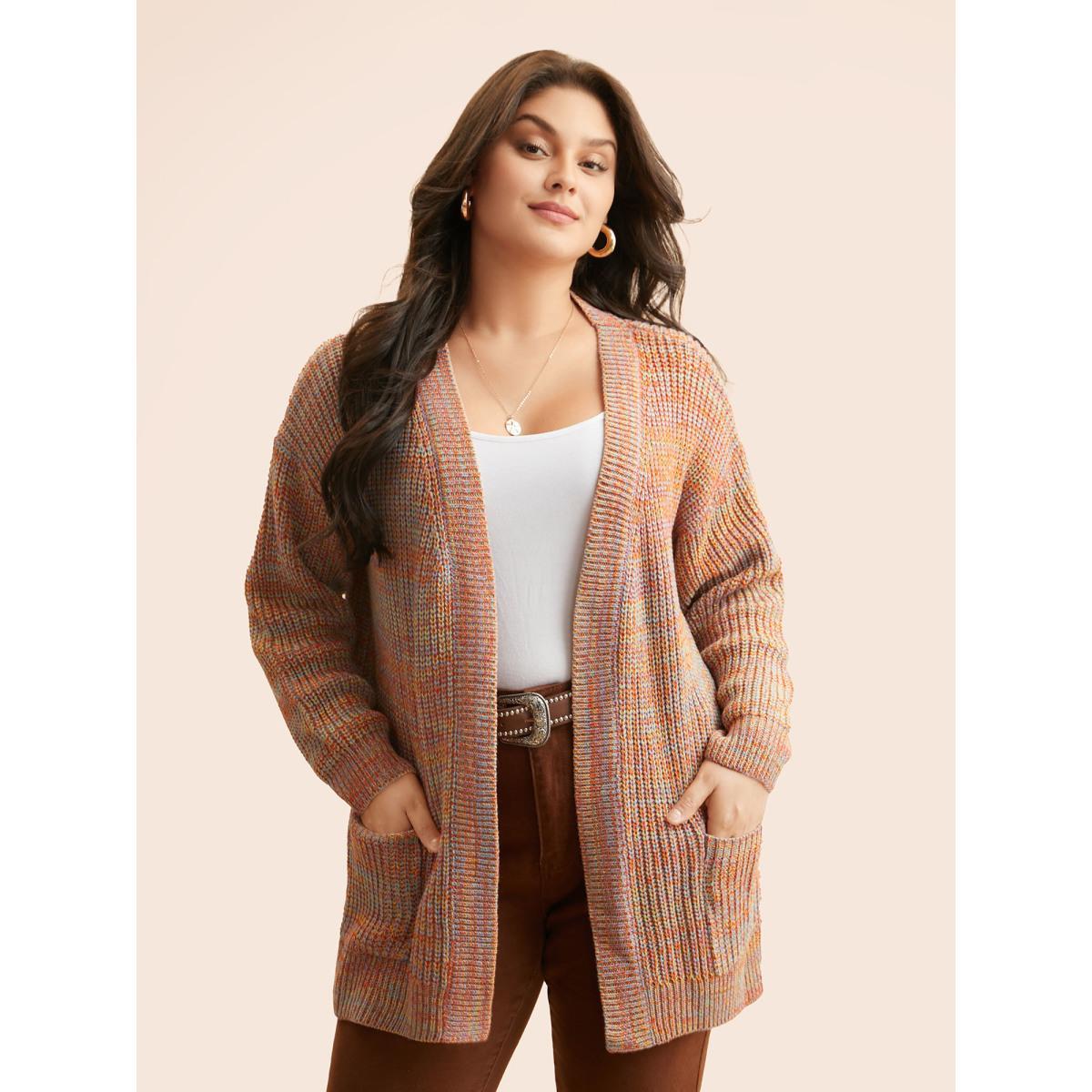 Plus Size Heather Patch Pocket Drop Shoulder Cardigan Multicolor Women Casual Loose Long Sleeve Everyday Cardigans BloomChic 30/6X Product Image