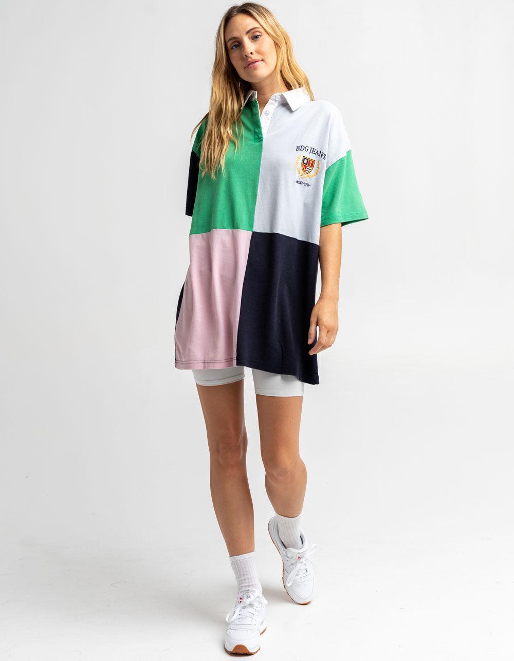 BDG URBAN OUTFITTERS Womens Crest Spliced Oversize Polo Shirt - MULTI Product Image