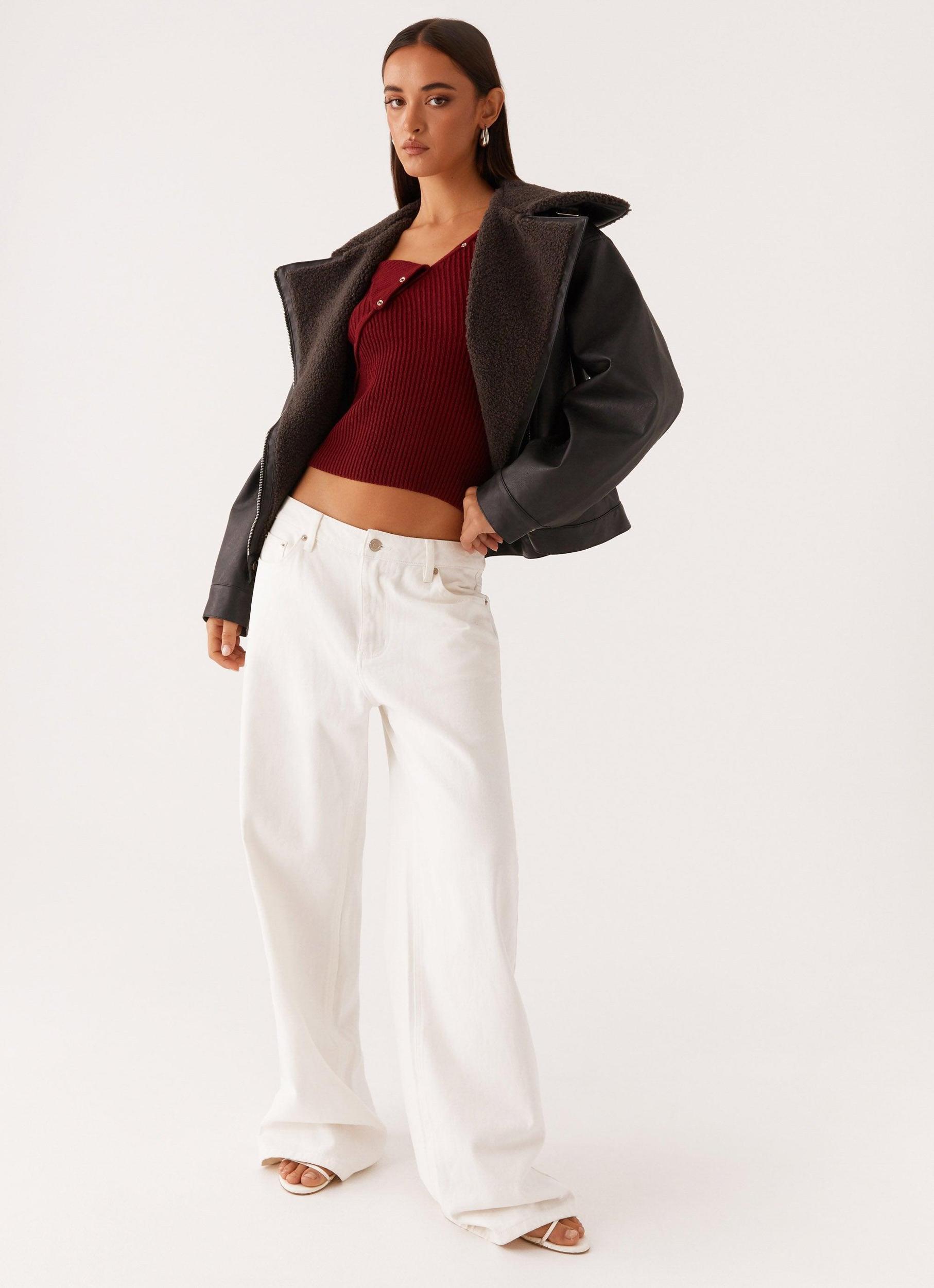 Inka PU Leather Shearling Jacket - Charcoal Girls Product Image