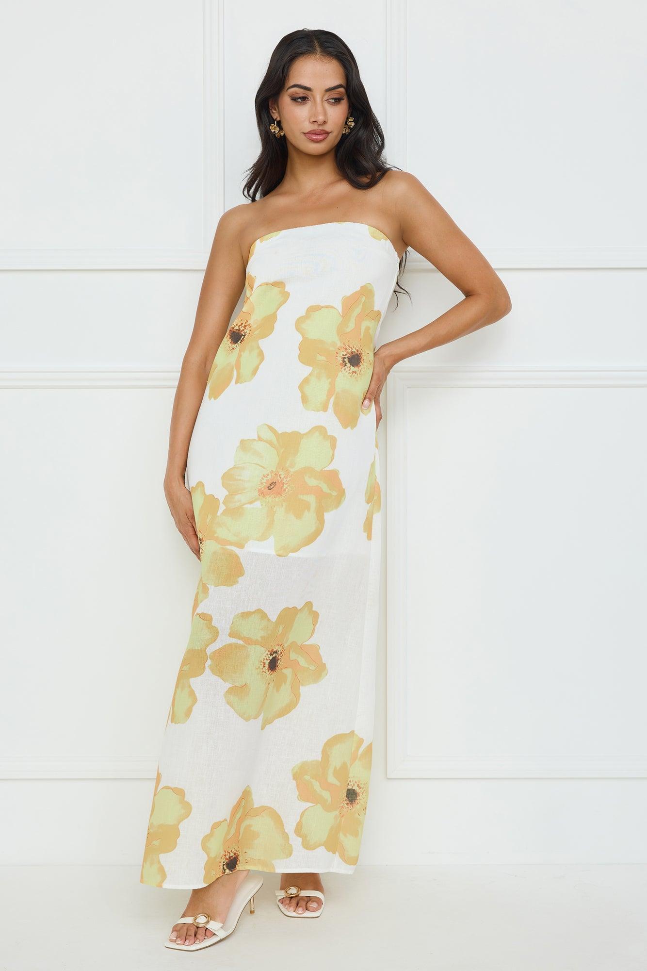 Sunlight’s Embrace Strapless Maxi Dress Yellow Product Image