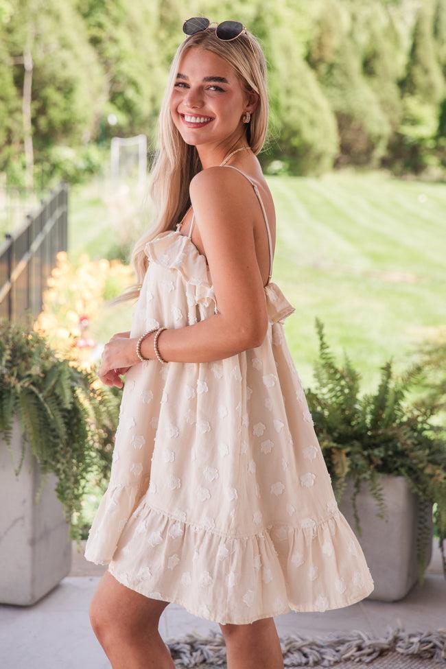 Talk To The Sand Beige Floral Mini Dress SALE Product Image