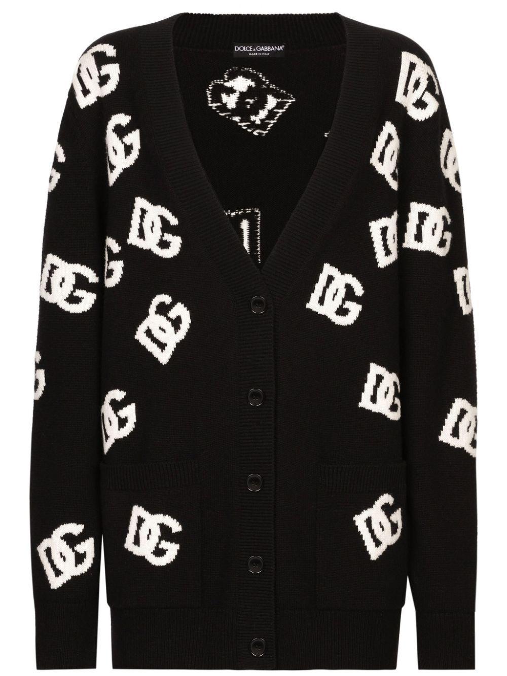 DOLCE & GABBANA Wool Cardigan With Dg Logo Inlay In Black Product Image